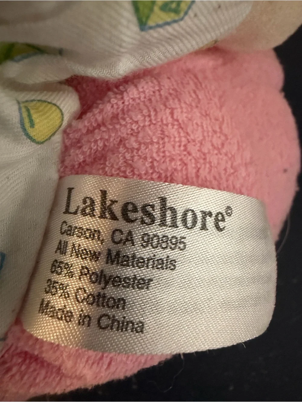 Lakeshore Terry Cloth Plush Doll Pink White Washable Stuffed Toy MPN 65348 10”